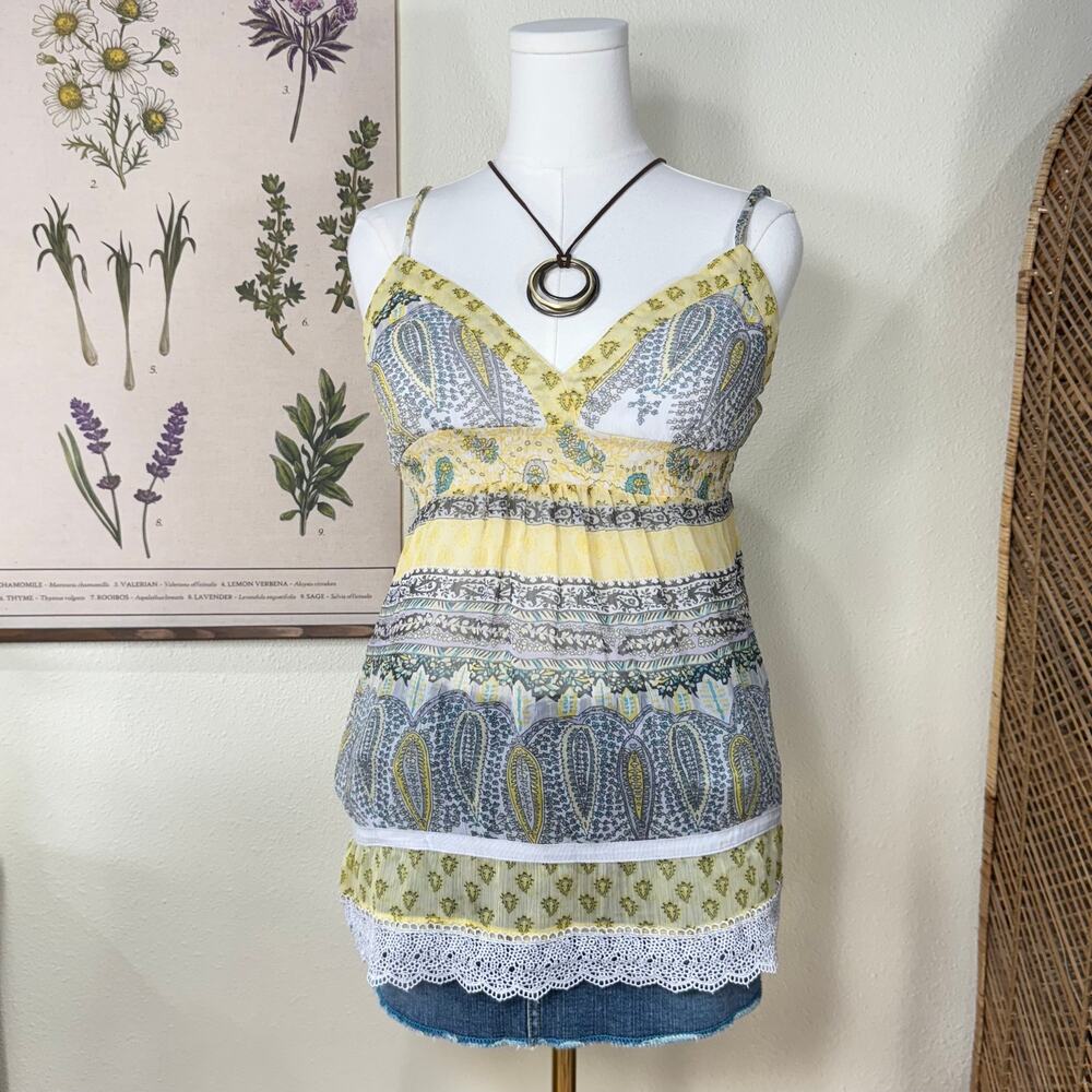 Y2k Floral Paisley Babydoll Cami Top Coastal Granddaughter Boho Fairy Grunge L